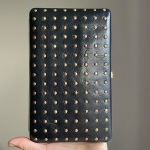 ABAS Clutch Wallet Vintage black Leather with studs and gold tone hardware
